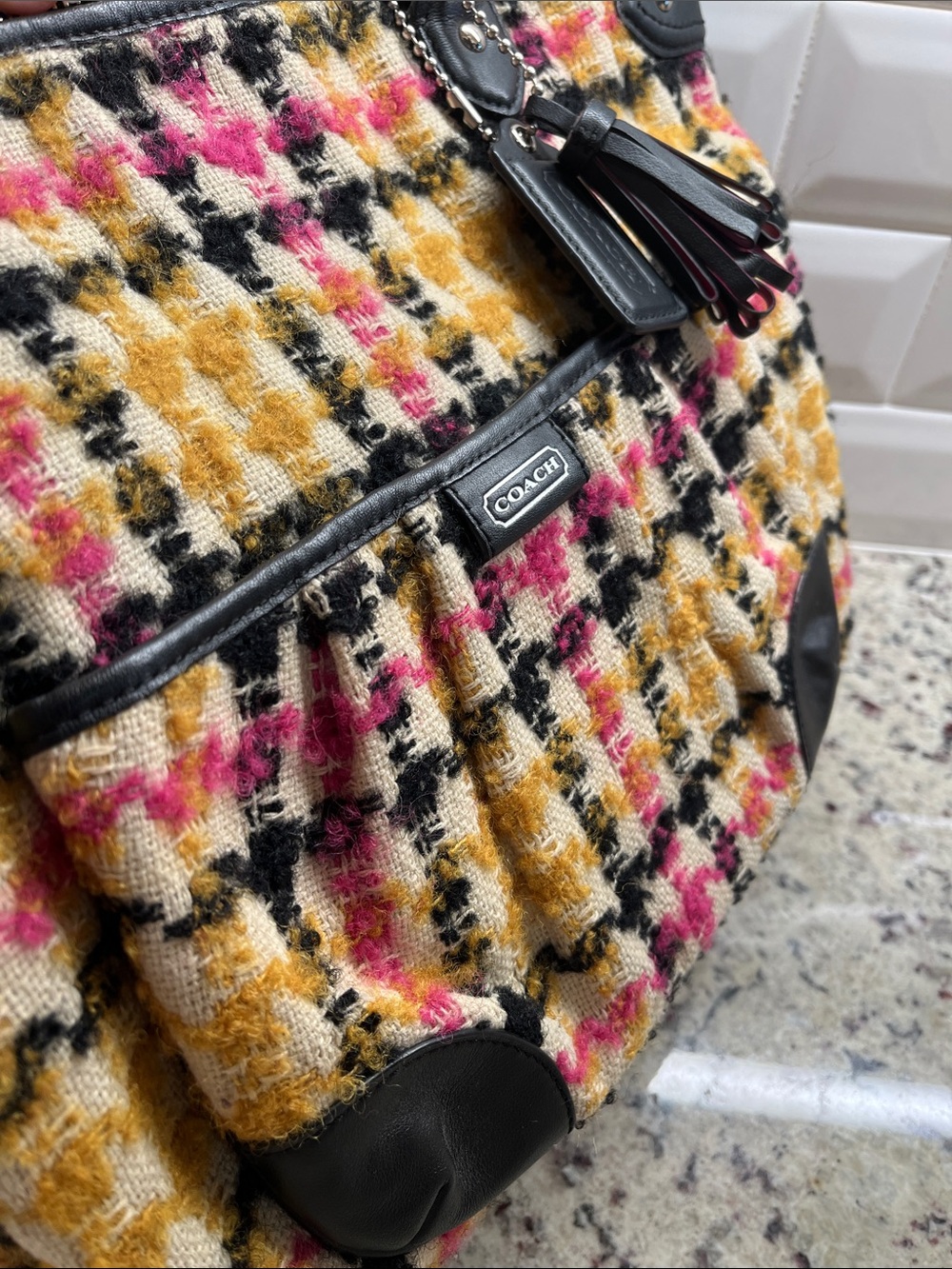 Coach Vintage Daisy Wool Tweed Plaid Emma Large Tote EUC - Picture 7 of 15
